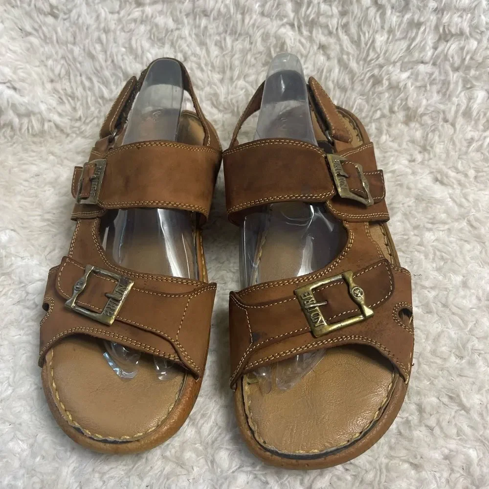 NDURE Men leather Brown Straps sandals with antique tone side buckles Size 8